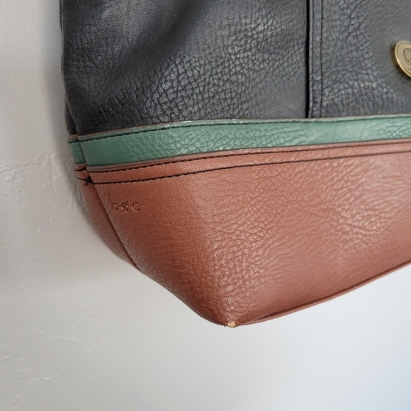 B.O.C Born Concepts Tote Bag Purse Faux Leather Tan Black Green Color Block - Picture 4 of 8